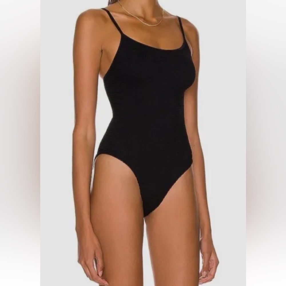 Hunza G Pamela Black One Piece Swimsuit Classic Timeless Crinkle Noir Bodysuit - Picture 4 of 8